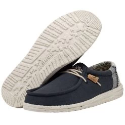 Wally Break Stitch - Navy -Online Shoe Store 110792568 WALLY LINEN NATURAL NAVY LEFT 3 1