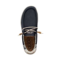 Wally Break Stitch - Navy -Online Shoe Store 110792568 WALLY LINEN NATURAL NAVY LEFT 6 1